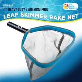 U.S. Pool Supply Heavy-Duty 11" Swimming Pool, Spa Leaf Skimmer Rake Net - 11" Deep Ultra Fine Mesh Netting Bag Basket, Strong Aluminum Frame, Inclined Lip - Skim, Clean & Remove The Finest Debris