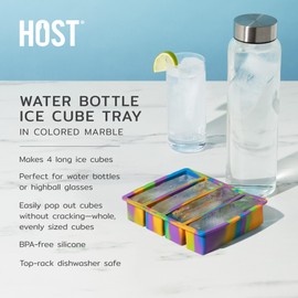 Host Ice Cube Tray, Makes Four 5-Inch Long Cubes, Durable Silicone Trays with Easy Release Design, Perfect for Water Bottles and Highball Glasses, Home Bar Accessories, Set of 1, Colored Marble