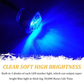 PSEQT 3/4" Round LED Side Marker Lights Clearance Turn Signal Indicators Bullet Grommet Light Waterproof for Trailer Truck Car Bus Van Pickup RV Wrangler ATV UTV (10pcs, Smoked Lens & Blue LED)