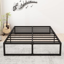 Lutown-Teen 16 Inch Full Size Bed Frame No Box Spring Needed, Heavy Duty Metal Platform Beds with Sturdy Steal Slats for Mattress Foundation, Easy Assembly, Noise Free, Black