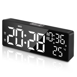 flintronic Digital Alarm Clock, LED Alarm Clock Digital with Large Temperature Display, Table Clock with 2 Alarms, Digital Clock Type C Mains Operated, Bedside Clock with Snooze/Adjustable