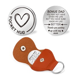 OXYEFEI Pocket Hug Token Gifts for Step Dad Fathers Day Gift Bonus Dad Gifts from Daughter Son with Leather Keychain