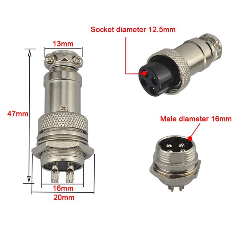 QitinDasen 6Pcs Premium 4 Pin GX16 Aviation Connector, 5A 16mm