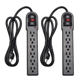 KMC KMC 6-Outlet Surge Protector Power Strip 2-Pack, 900 Joules, 4-Foot Extension Cord, Overload Protection, Black