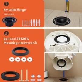 boeemi RV Toilet Seal and Socket Floor Flange Kit, Replace for Aqua Magic Style Plus, Style II and Residence, 385345892 Flange and 34120 Waste Ball Seal, 3 in 1 Combo