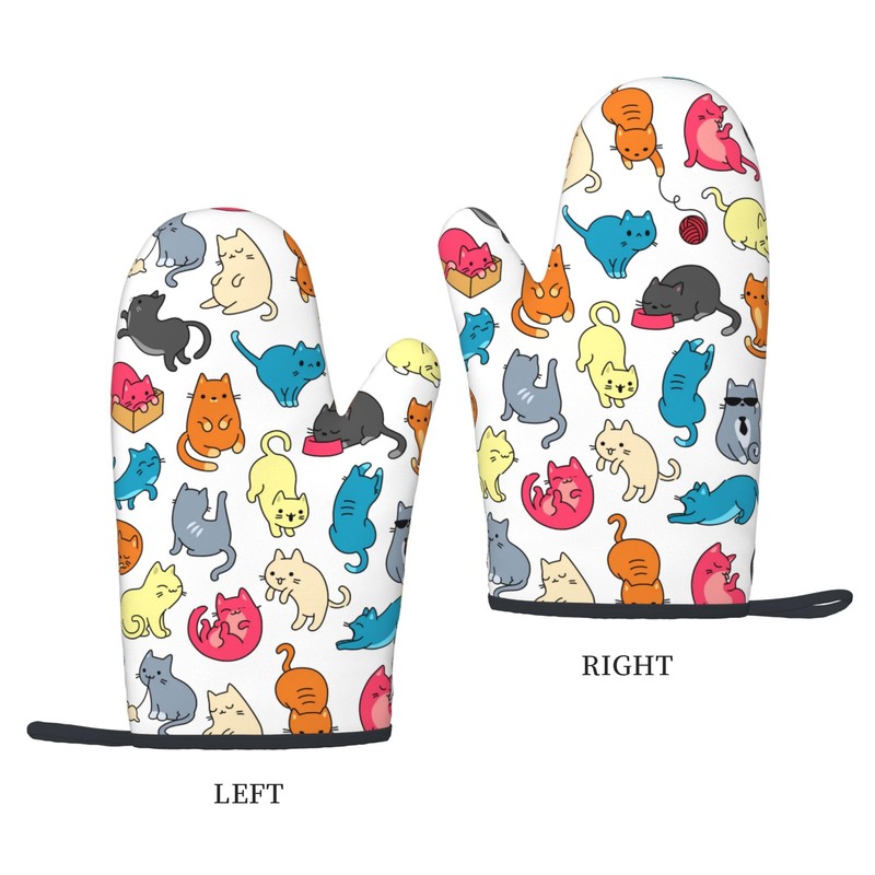 Cute Cat Oven Mitts 2pcs Set, Kitchen Grill Glove Heat