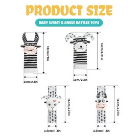 Baby Wrist and Ankle Rattles Toys, Cute Plush Animals Black and White Sensory Toys, 0-6 Months Baby Essentials for Newborn