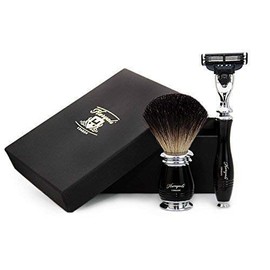 Men Pure Black Badger Hair Shaving Brush and Safety Razor in Black Handle Grooming Kit Perfect for Shaving Set for Men