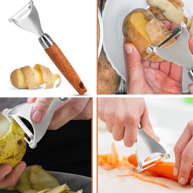 Potato Vegetable Peeler, Premium Wood, Stainless Steel Speed Potatoes Good