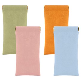 Keruto 4pcs Soft Glasses Case for Women and men, Pu Leather Glasses Case Soft, Waterproof Glasses Pouch,The Shrapnel Mouth Automatically Closes Sunglasses Pouch(Pink+Orange+Blue+Green)
