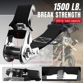 Jack Boss Ratchet Tie Down Straps Set,1500 lbs Break Strength, 1" x 15' Heavy Duty Ratchet Straps with 4X Soft Loops Padded Handles Coated S Hook, Fits for Moving Appliances Motorcycle ATV Truck,Black