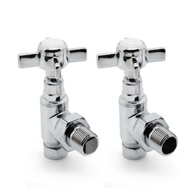 VANCOCO Angled Traditional Radiator Valve (Pair) - Traditional Chrome Radiator Valves with Cross Handwheel Suitable for Heated Towel Rails or Central Heating Systems
