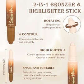 Lápiz Resaltador de Contorno, 2 en 1 Lápices de Crema Bronceadora e Iluminadora de Doble Punta para Maquillaje de Contorno de Rostro y Cuerpo - Modula