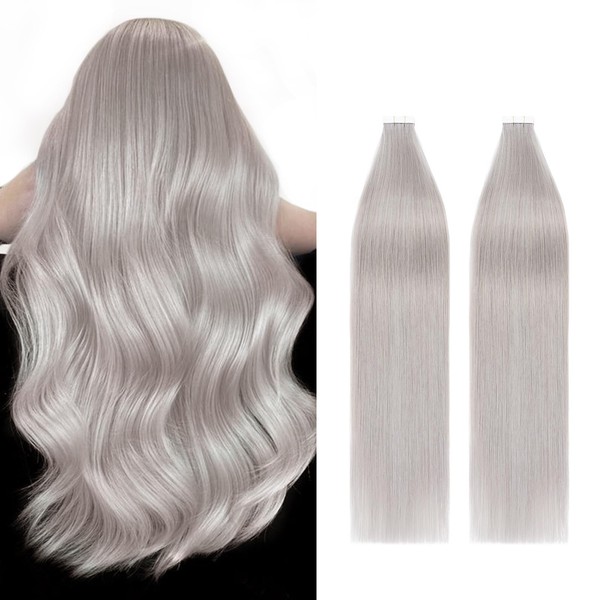 Silk-co Grey Tape in Hair Extensions Human Hair #Grey 40pcs