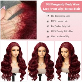 Munx 13x4 HD Lace Front Wigs Human Hair Pre Plucked 99j Burgundy Body Wave Lace Front Wigs Human Hair 180 Density Glueless Wine Red Human Hair Wigs for Women Bleached Knots 28”