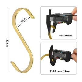 FOROREH Pack of 10 S Hooks, Stainless Steel, S-Shape Metal Hooks, Heavy Duty Door Hooks, Butcher Hooks, Hanging Hooks, Kitchen Hooks for Hanging, for Kitchen, Wardrobe, Bathroom, Golden
