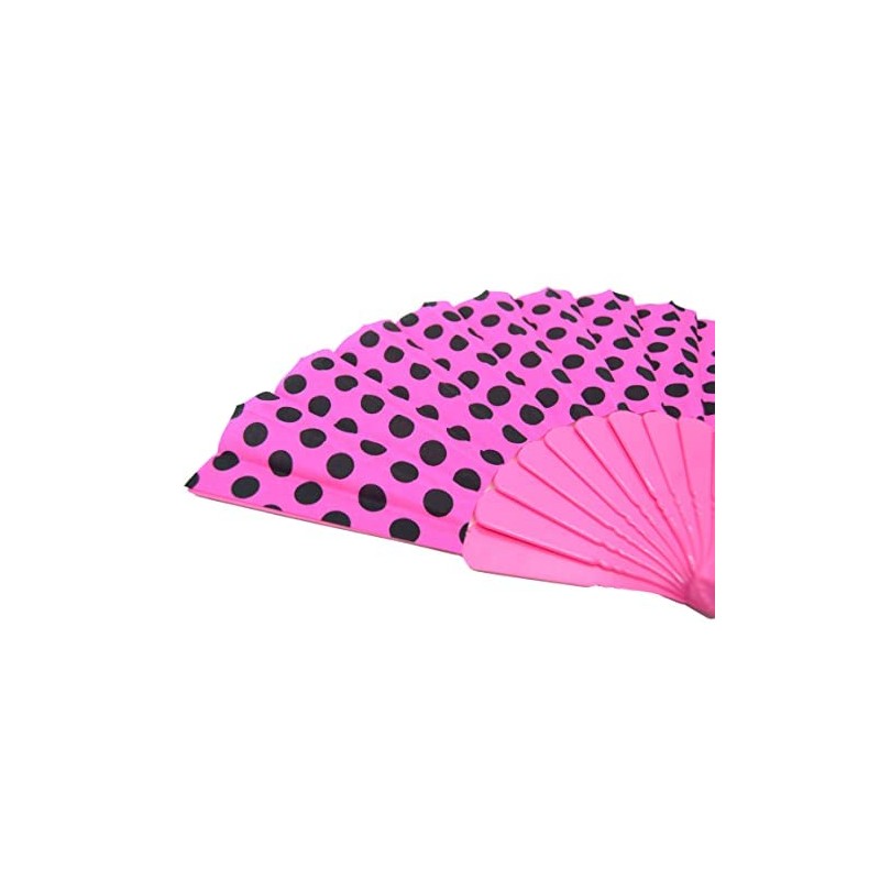 Z&H Pink and Black Polka Dot Fan, Plastic, Traditional Spanish