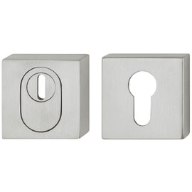 Protective Fitting Front Door Safety Rosette Stainless Steel Square with Cylinder Cover - H2011 | PZ - Profile Cylinder | Round Rosette Pair for Apartment Entrance Doors | 1 Pair - Door Rosettes for