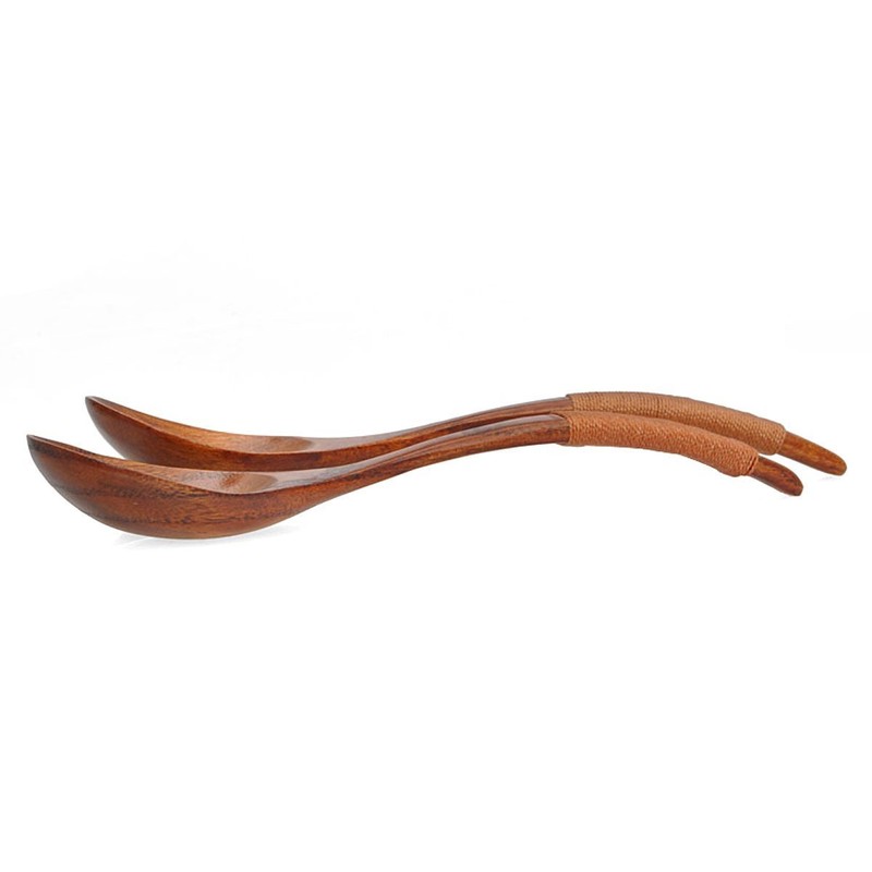 HugeStore 2 Pcs Chinese Style Handcrafted Wooden Wood Soup Spoon