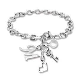 Initial Bracelets for Women Initial M Letter Stainless Steel Chain Bracelet Family Name Jewelry 26 Letters Initial Jewelry Letter M Gift for Girlfriends Mom Birthday Gift for Teachers Friends