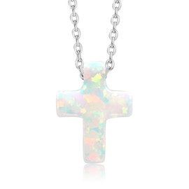 Gem Stone King Unisex 925 Sterling Silver 12MM Created Opal Cross Pendant On 18 Inch Chain