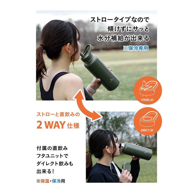 CBJAPAN Santeco Water Bottle, Sports Bottle, Khaki, Direct Drinking Straw,