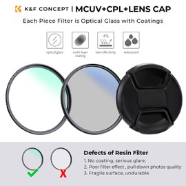K&F Concept 49mm UV CPL Lens Cap Filters Kit -18 Multi-Coated MCUV Lens Protection Filter+ Circular Polarizer+Lens Cover+Cleaning Cloths Kit for Camera Lens (K Series)