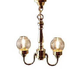 Melody Jane Dolls House 2 Arm Chandelier Clear Globe Shades Electric 12V Lighting