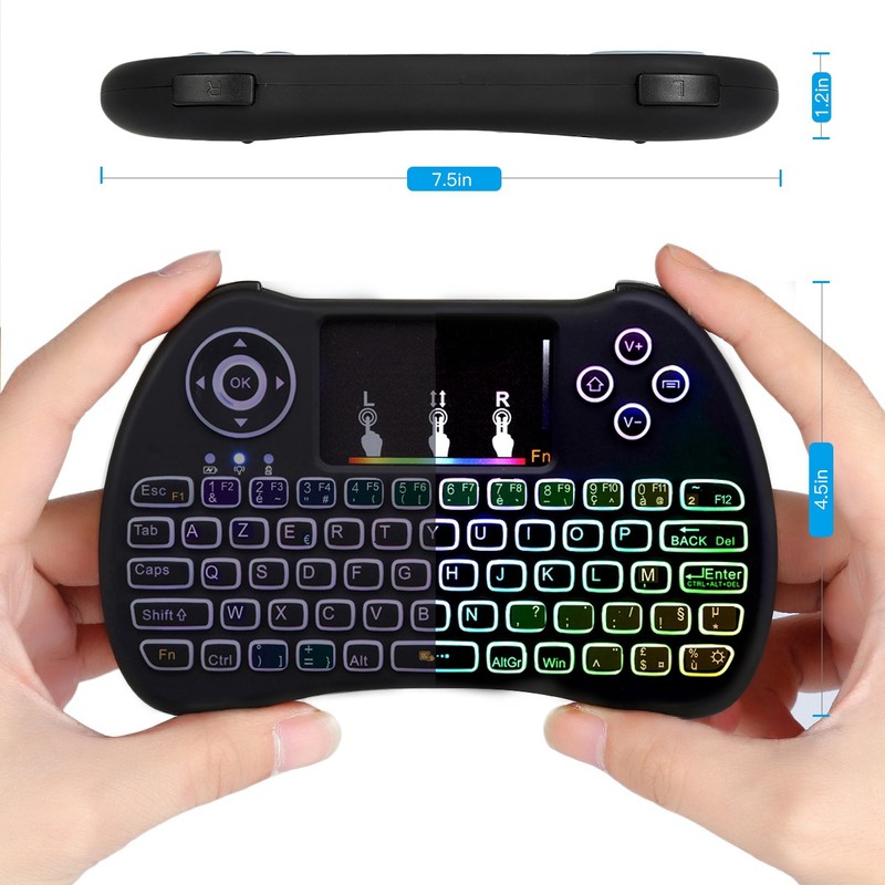 2.4GHz Wireless Mini Remote Control Keyboard Colorful backlit with Rechargeable