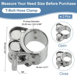 PATIKIL 23-25mm T-Bolt Hose Clamp, 2 Pack Intercooler Pipe Tube Clamps 304 Stainless Steel Radiator Hose Clamp for 0.91"-0.98" Pipe