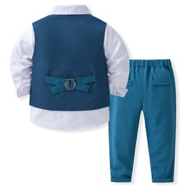 Conjunto de traje formal para caballero con chaleco, pantalón, camisa y pajarita, 4 piezas, Azul marino, 4 Años