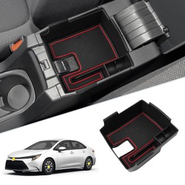 SKTU for 2020 2021 2022 2023 2024 2025 2026 Toyota Corolla Center Console Organizer 2023 2024 2025 2026 Corolla Accessories Center Console Tray Insert Organizer ABS with USB Hole and Coin Holder (Red)