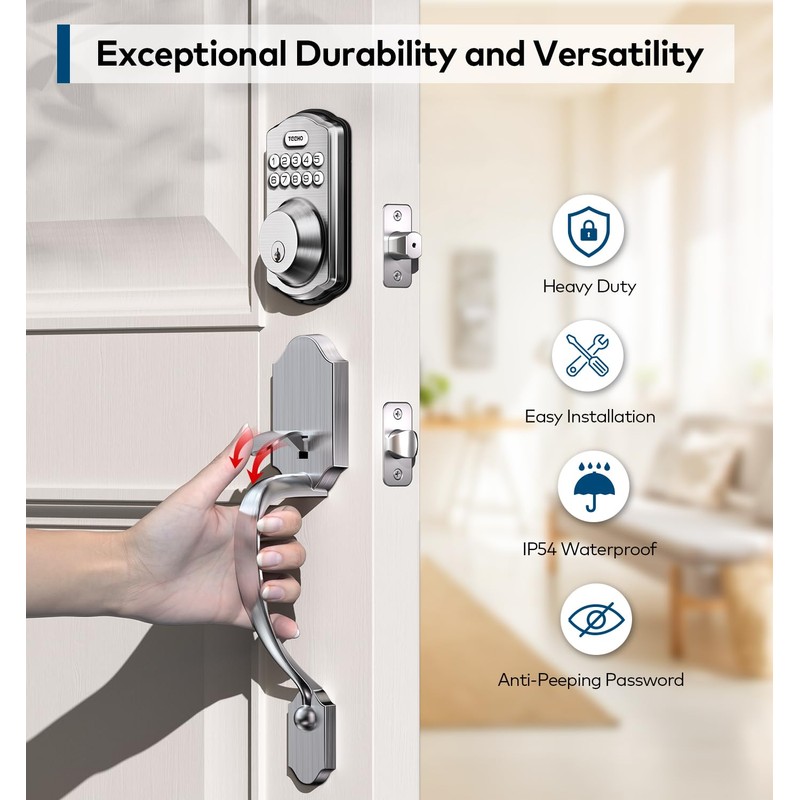 TEEHO TK001H Keyless Entry Door Lock with Handle Set, Electronic