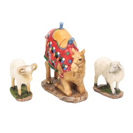 Set of 3 Kneeling Camel and Two Awassi Sheep Nativity Figurines - 14 inch Scale