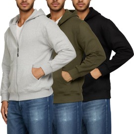 PURE CHAMP 3 pk Cotton Hoodies for Men Full Zip Up Mens Hoodies Fleece long sleeve Active Athletic Workout Sweatshirts for Men S-3XL (Set 3 Size large)