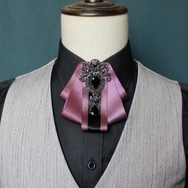 MOHSILY Bow Ties for Men Wedding Suit Banquet Dress Fashion Silk Solid Pre-Tied Crystal Brooch Pins Bow tie