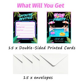 Pool Party Birthday Invitation Cards with Envelopes, Fill In Style, 15 Count, Kids Swimming Theme