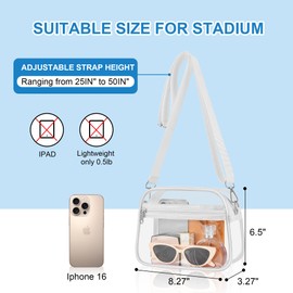 Busiuw Clear Bag for Stadium Events Mini Small Clear Purse Bag for Stadium Events Concert Sport Work(White)