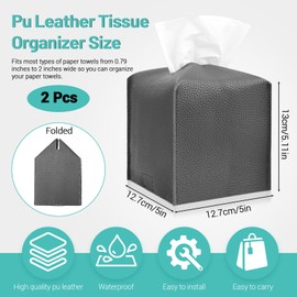 ASTIMESA 2 Pack Leather Tissue Box Cover, Square Tissue Holder with Bottom Belt, Modern Tissue Case Cube Dispenser for Decor Bathroom Home Car Office Desk (Black)