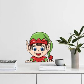 Nouiroy - Calcomanía de Papá Noel con manos agitadas para la tapa del asiento de inodoro, calcomanías autoadhesivas para asiento de inodoro de Navidad, calcomanías de decoración de Navidad (duende de