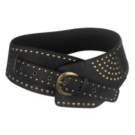 Womens Punk Rock Leather Waist Belt Wide Studded Corset Belt with Rivets Gothic Fashion Waist Cincher for Dress Costume (Black)