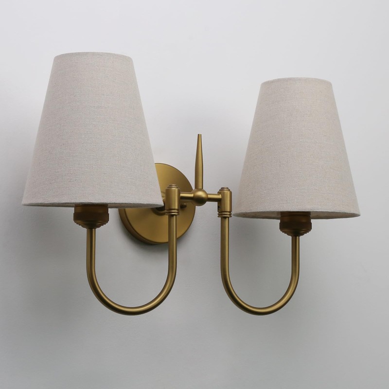 Pathson 2-Lights Linen Fabric Wall Sconce Light, Hardwired Double Curved