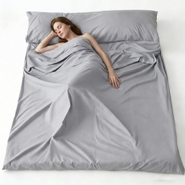 Wind Tour Sleeping Bag Liner Adult Sleep Sack Lightweight Portable Travel Sheets for Hotel Double Sleeping Bag Liners for Camping Backpacking Hotels (Double,Gray)