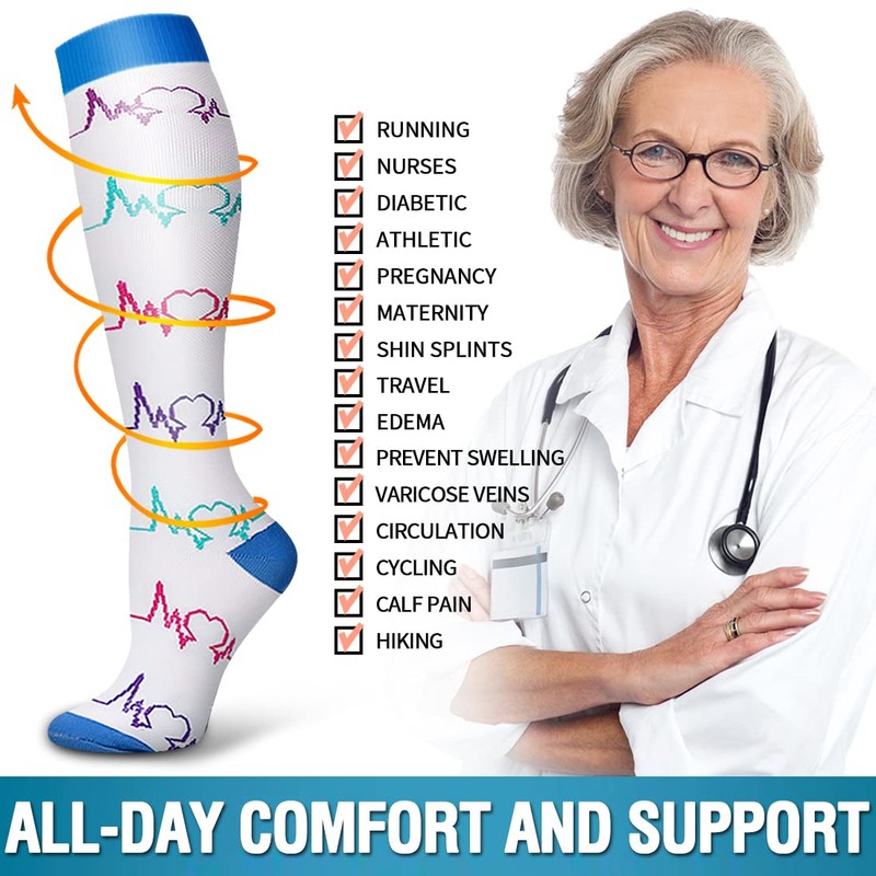 Bluemaple 6 Pack Copper Compression Socks for Women and Men