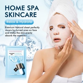 Hyaluronic Acid Face Sheet Mask Skincare, Hydrating Sheet Masks for Face, Facial Mask for All Skin Types - Hydrates & Moisturizes Skin, Daily Facial Sheet Mask for Women, Pack of 10