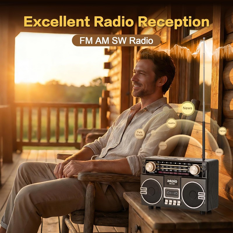 Tendak Portable Retro Radio AM/FM/SW with Dual Speakers