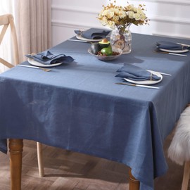 Simple&Opulence - Mantel texturizado 100% lino, mesa de cocina, comedor, decoración de granja, para picnic, fiesta, buffet (azul clásico, 60 x 120 pulgadas)
