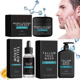 Men's Beef Tallow Skincare Kit - Face Wash, Serum & Cream - Nourishing Moisturizer for Day and Night - Includes Men's Grooming Sets and Facial Kit