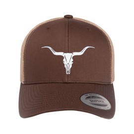 Go All Out Adjustable Brown/Khaki Structured Trucker Steer Skull Cowboy Western Structured Trucker Cap