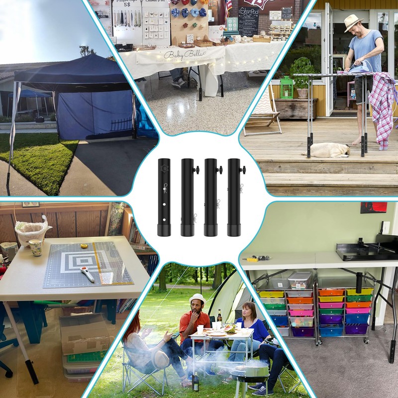 3-LEVEL Adjustable Table Leg Risers, Highly Durable Steel Folding Table